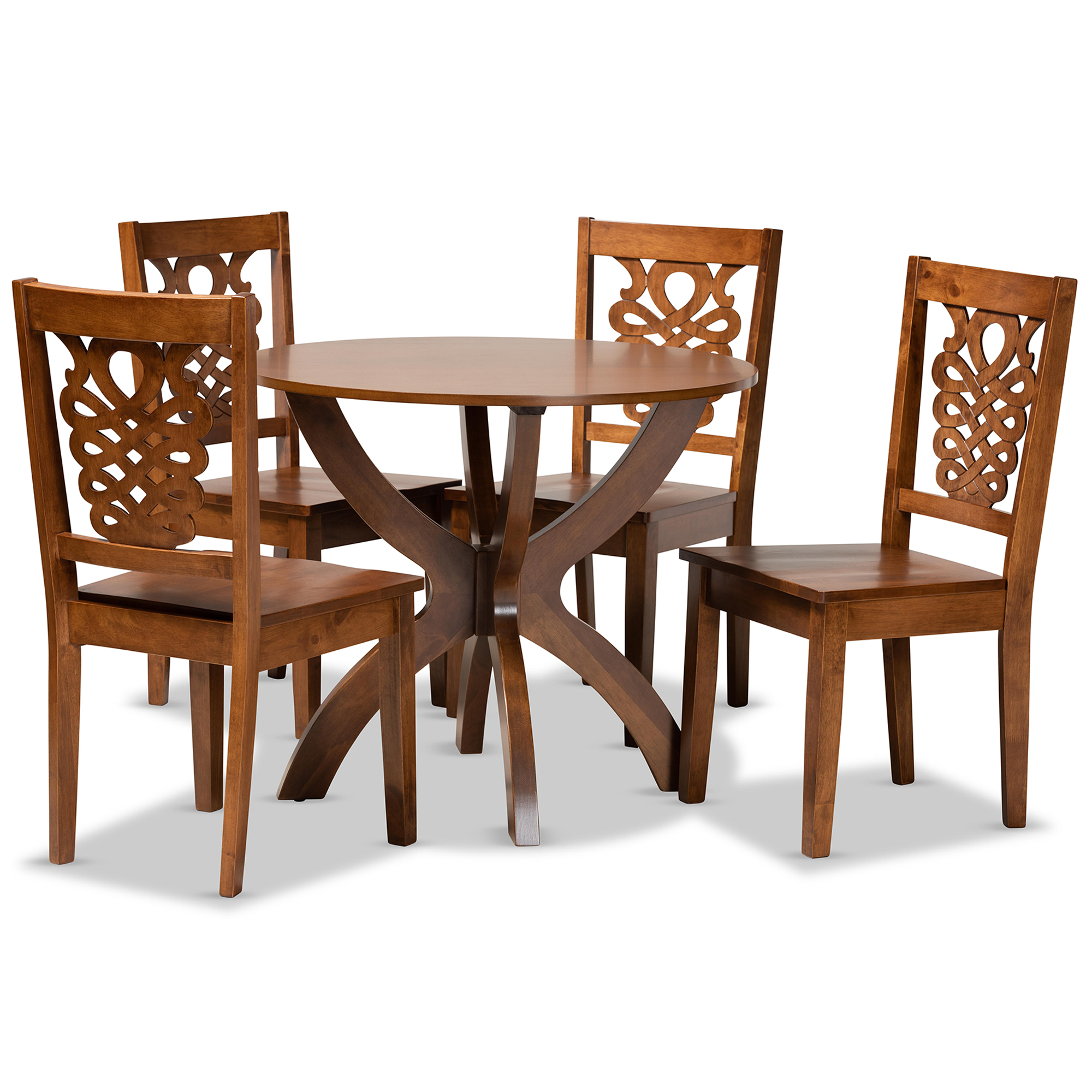 Baxton Studio Wanda Modern and Contemporary Transitional Walnut Brown Finished Wood 5-Piece Dining Set